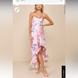 Lulus Blushing Darling Light Pink Floral Strapless High-Low Dress